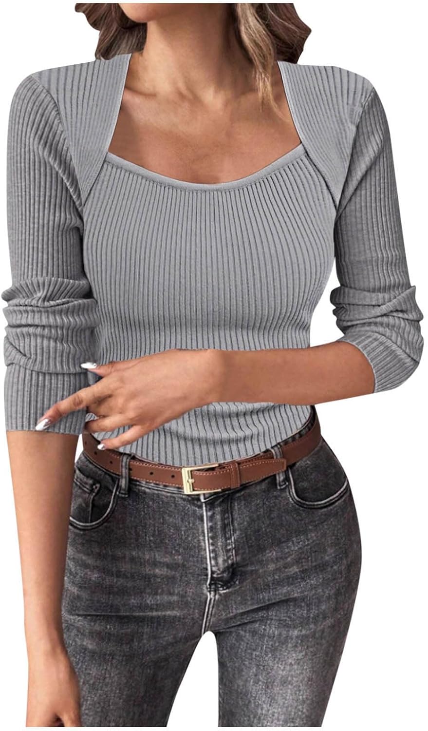 Women's Round Neck Knitted Sweater - Basic Solid Long Sleeve Pullover Top, Cozy and Soft Casual Sweater for Winter