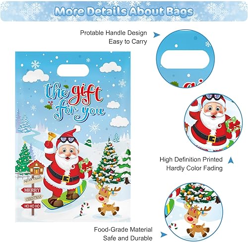 Miniatura 5 de 40 bolsas de regalo de Navidad con asas, bolsas de regalo de Navidad de invierno para niños, bolsas de plástico de Papá Noel para dulces, pequeñas
