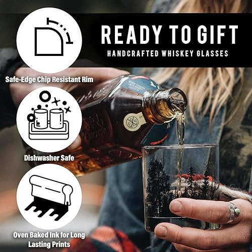 Vista 5 de Black Lantern Whiskey Glasses Set of 2 – 11 oz Heavy‑Base Old‑Fashioned Rocks Glasses with Forest Animal Screen Print Hand‑Printed Durable