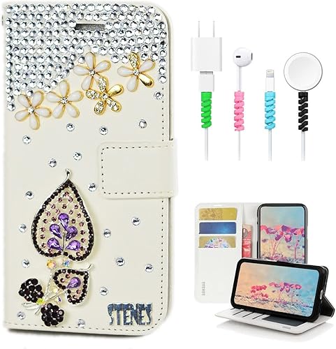 Miniatura 5 de STENES Bling - Funda tipo cartera compatible con Samsung Galaxy S23 Ultra, elegante - Funda de cuero con diseño de lazo hecho a mano en 3D con