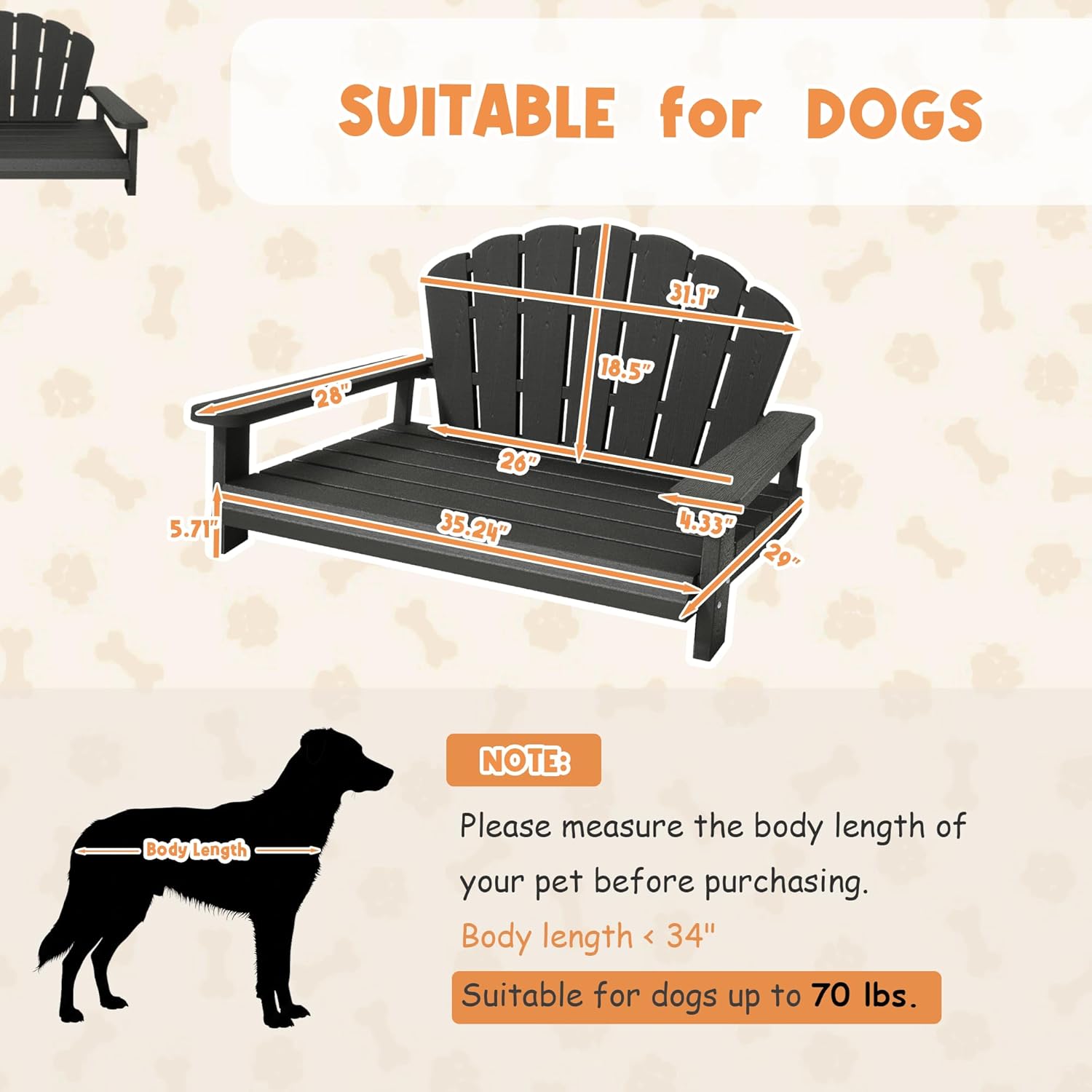 Fancyango Resin Dog Sofa Indoor Outdoor Waterproof Bed Stable Resin Comfort Design - Easy Assembly in Minutes (Black 35.24''*29''*18.5'')