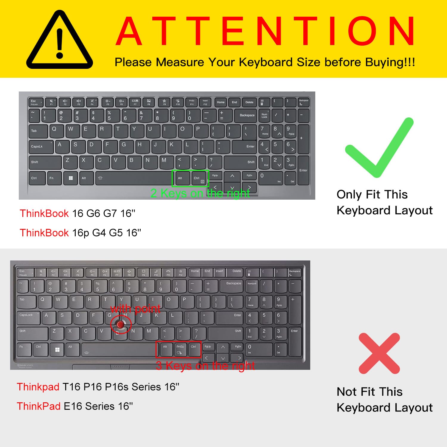 CaseBuy Keyboard Cover for 2025 2024 Lenovo ThinkBook 16 G6 G7 16-inch Laptop, ThinkBook 16 Gen 6/7 Keyboard Protector Skin -Black