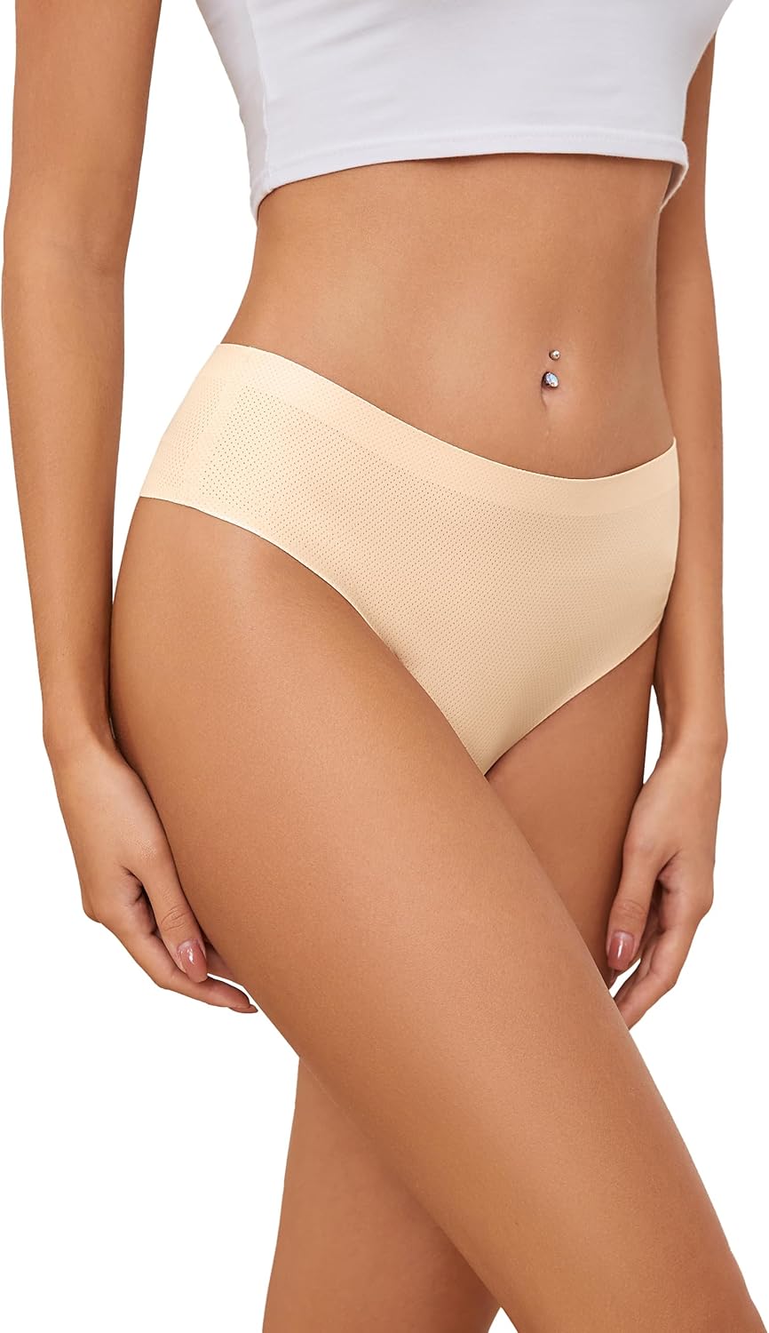 voenxe Seamless Women Underwear Thongs,High Waisted No Show Ladies Panties,Breathable Comfy Active Hi Rise Cut Undies,5-Pack - Image 2