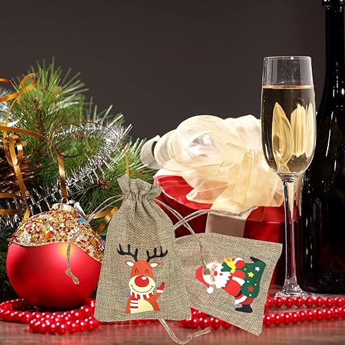 Miniatura 3 de Ewanda store 24 bolsas de arpillera de Navidad con cordones de yute, bolsas de regalo de 3.93 x 5.9 pulgadas, bolsas de lino de Navidad, bolsas de