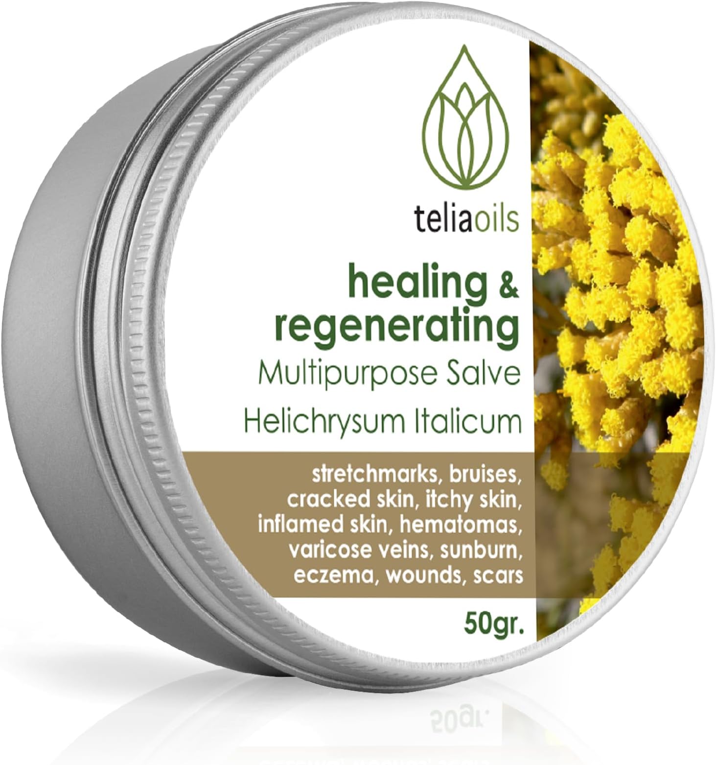 - Helichrysum Italicum Multipurpose Salve | Helichrysum Oil | Soothing & Hydrating Relieving Balm | Irritated Skin, Stretch Marks, Varicose Veins & Wrinkles | Adults & Kids | 1.7oz/ 50gr |