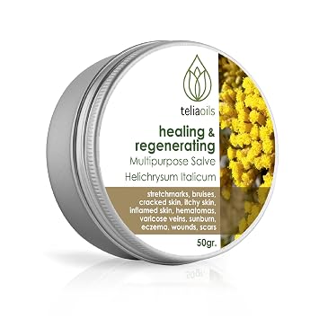 Helichrysum Italicum Multipurpose Salve | Helichrysum Oil | Soothing & Hydrating Relieving Balm | Irritated Skin, Stretch Marks, Varicose Veins & Wrinkles | Adults & Kids | 1.7oz/ 50gr |