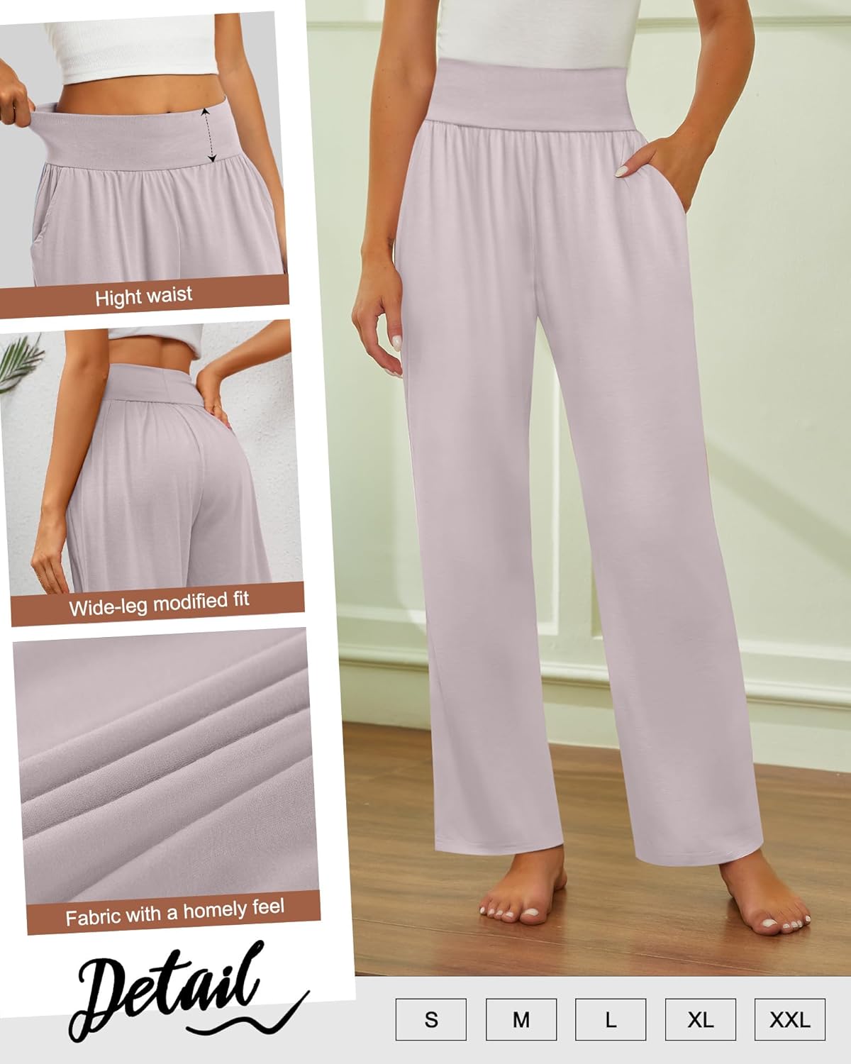 Neer 3 Pack Women's Wide Leg Yoga Pants, Comfy Lounge Pants with Pockets Ladies' Stretch Sweatpants Elastic Waist Joggers - Image 5