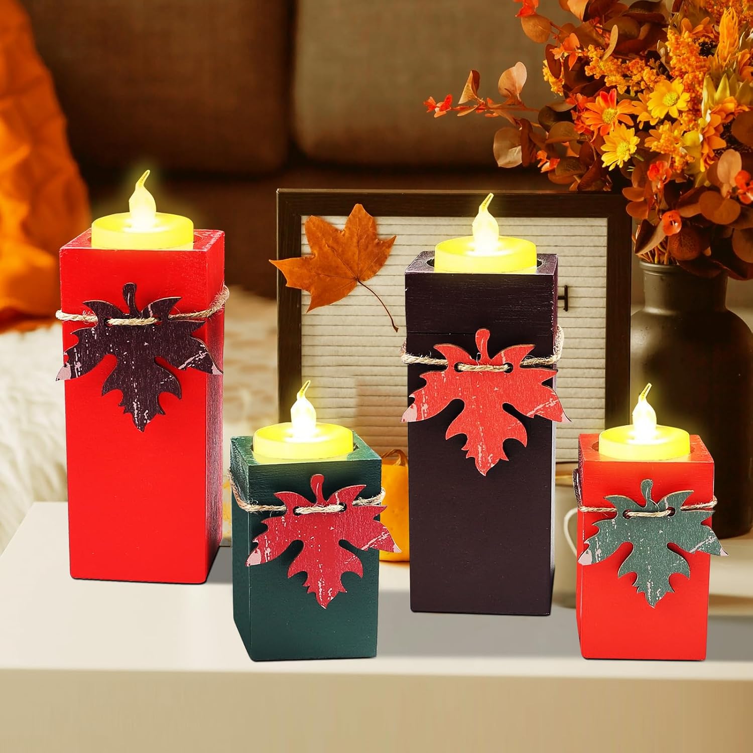 Set of 4 Thanksgiving Day Tea Light Candle Holders Fall