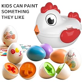 TEMI Toddler Chicken Easter Eggs - Color Matched Game Shape Sorter with 6 Toy Eggs for Kids 3-5, Fine Motor Skills Sensory Toys, Educational Gifts for 3-6 Girls Boys Baby