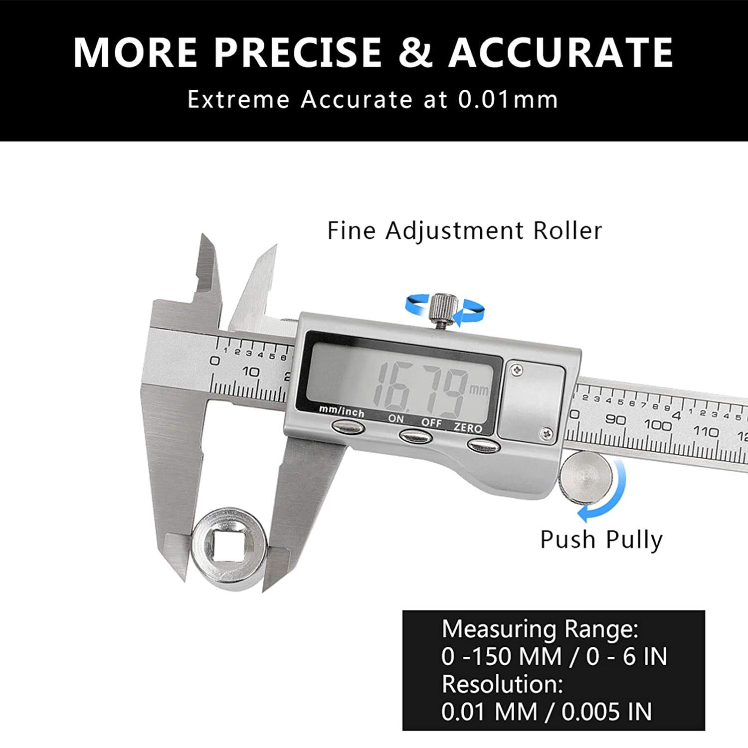 Pie de Rey Digital, Calibre Digital 100/150/200/300mm Pulgadas de Acero Inoxidable,calibrador Micrómetro con gran pantalla LCD,Profesional Medición de Diámetro Interior,Exterior,Profundidad y Escalera