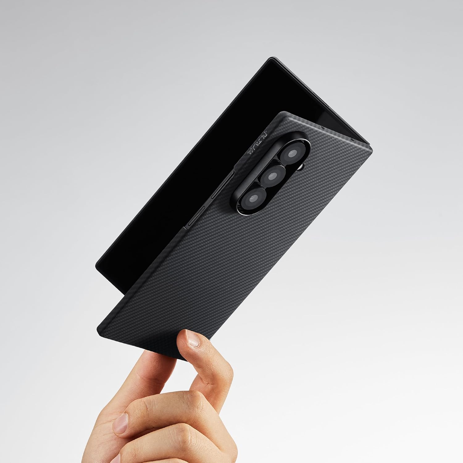 pitaka for Z fold 7 Case, Compatible with MagSafe, Slim & Light Galaxy Z Fold 7 Case with Caseless Touch Feeling, 600D Aramid Fiber Made, Back Cover Only, Black/Grey(Twill)