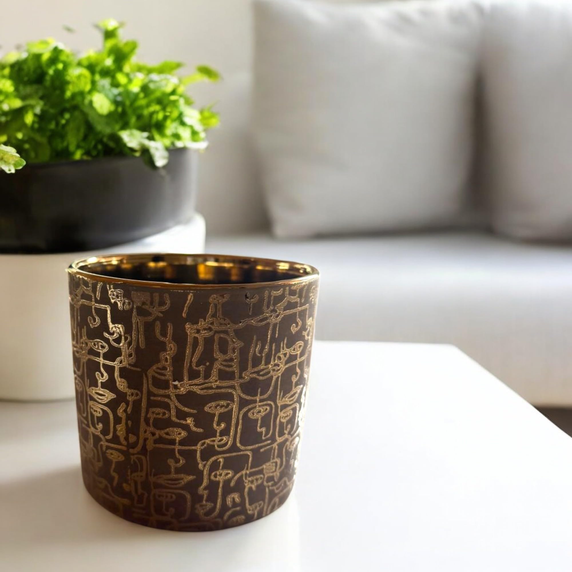 Sand & Gold Ceramic Pot - Home & Office Decor -2 Sand & Gold Ceramic Pot - Home & Office Decor -2