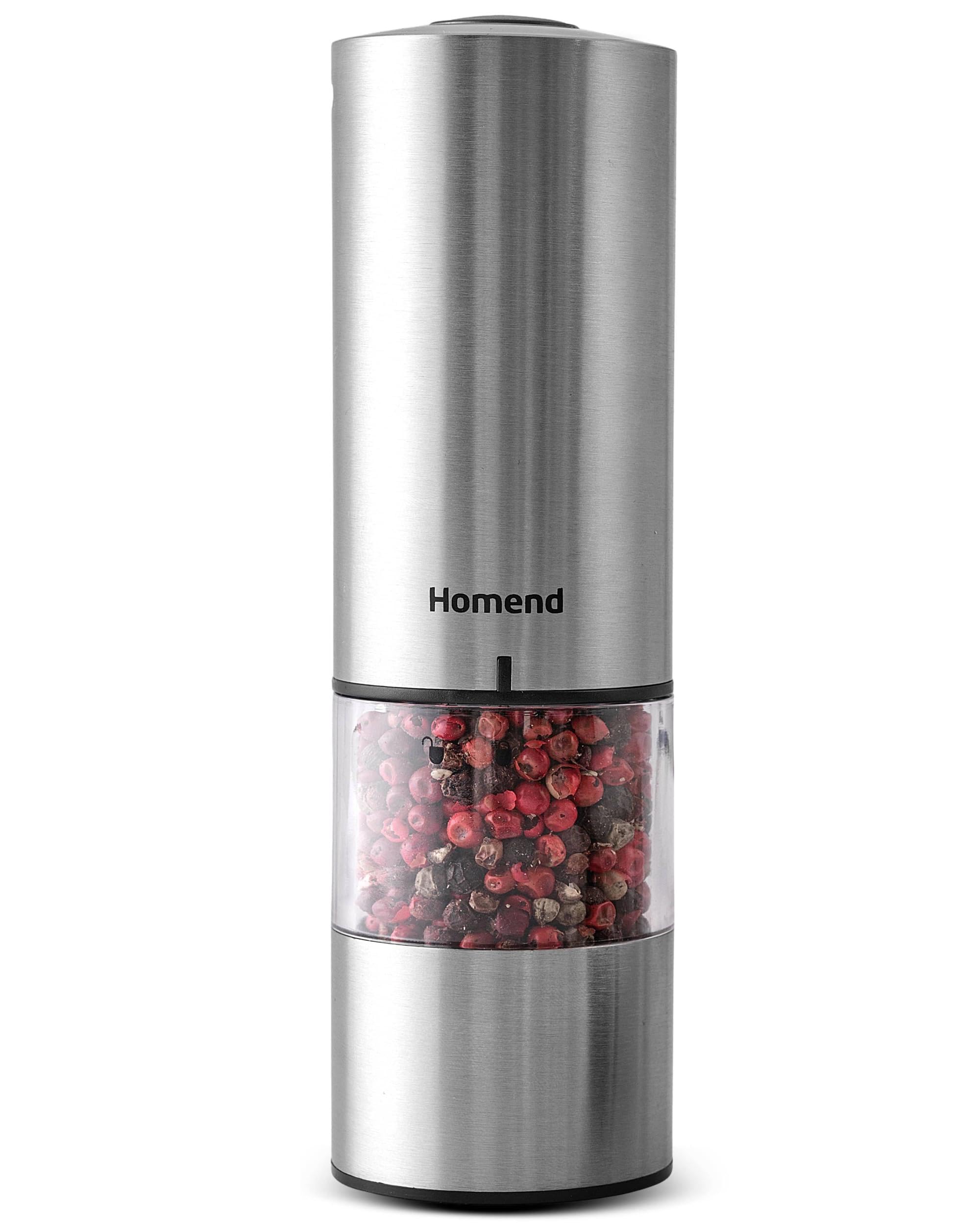 Homend Grindgo Electric Salt & Pepper Grinder, Included USB-C, Rechargeable, LED Indicator, Adjustable Ceramic Mill