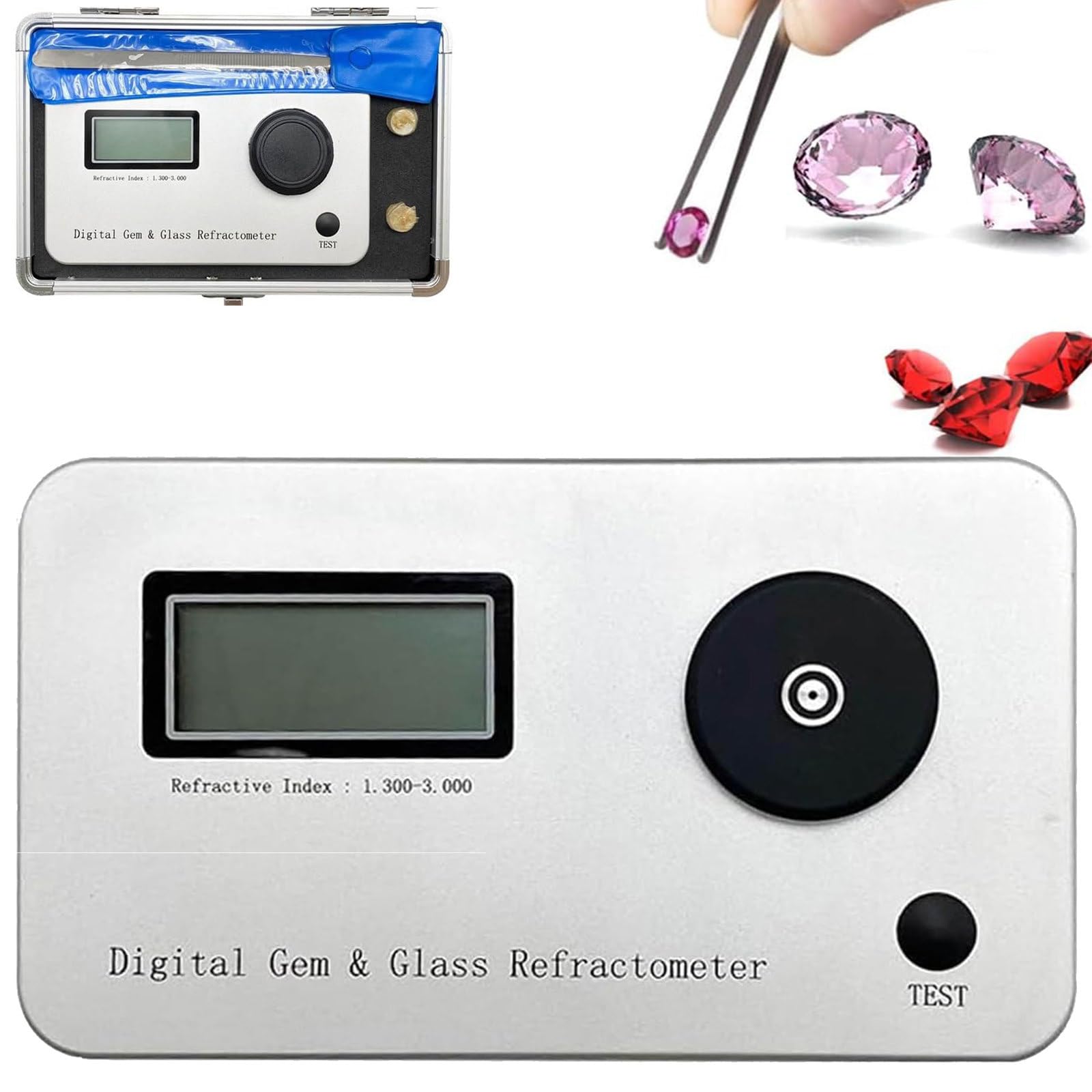 RENJJPBO Professional Gem Refractometer,Jewelry Tester Identification Tools with LCD Screen Display,Refractive Index 1.300-3.000