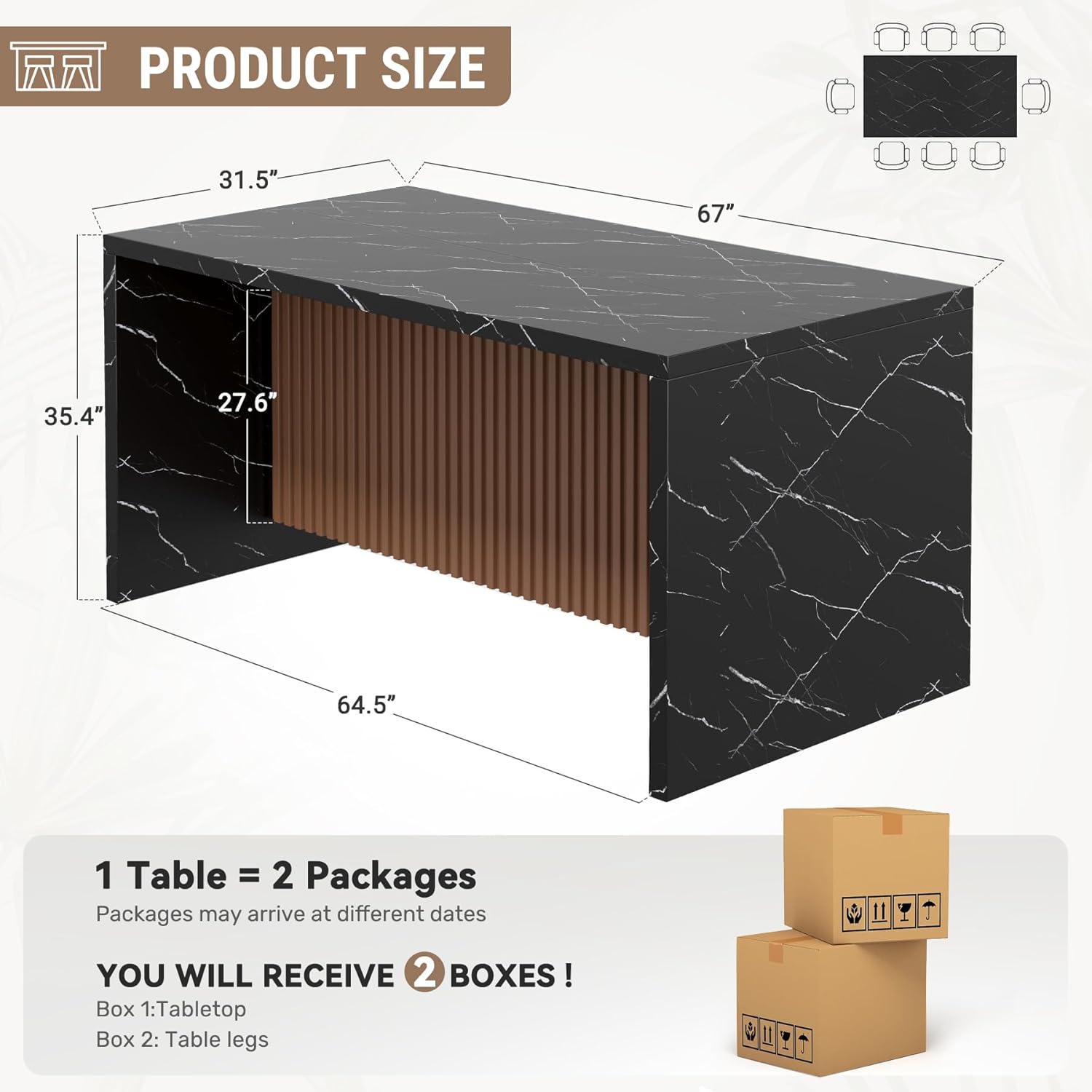 67" Large Modern Rectangle Dining Table for 4-6 People, Imitation Marble Island Table with LED Lights for Kitchen,Dining Room, Bar, Office, Living Room