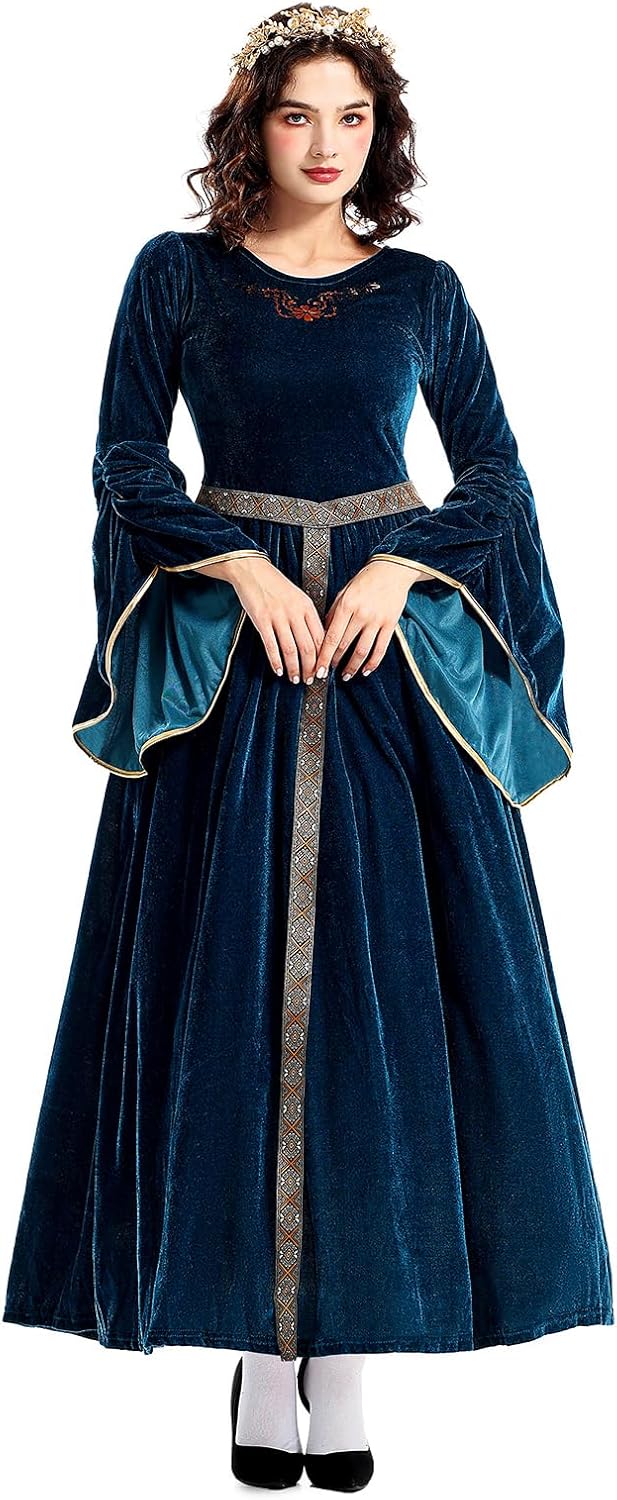 Women Renaissance Dress Medieval Costume for Women Long Dress Plus Size Velvet Queen Dresses Halloween Costume