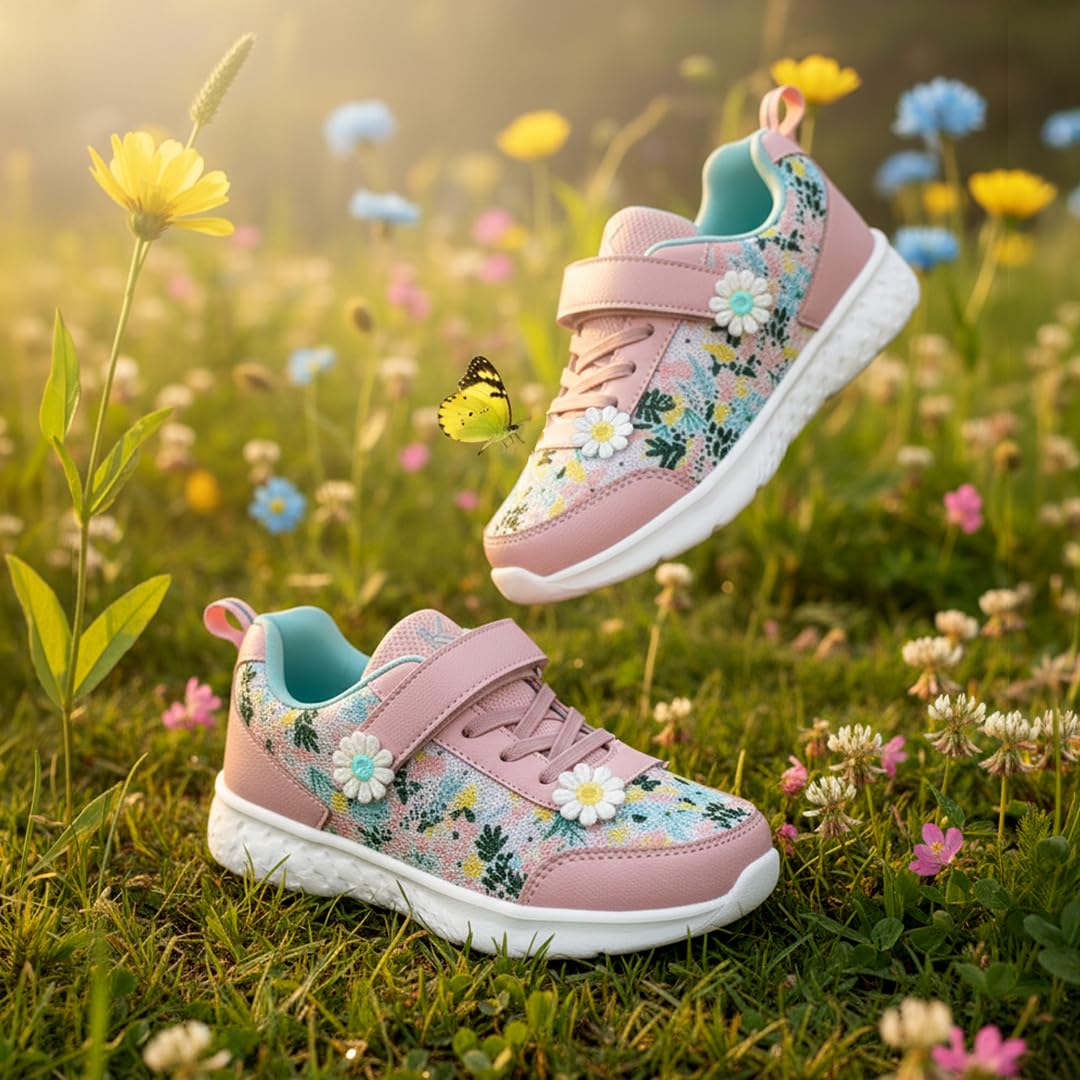 KazarMax Girls Peach Floral Printed Shoes Sneakers - 2 UK 2