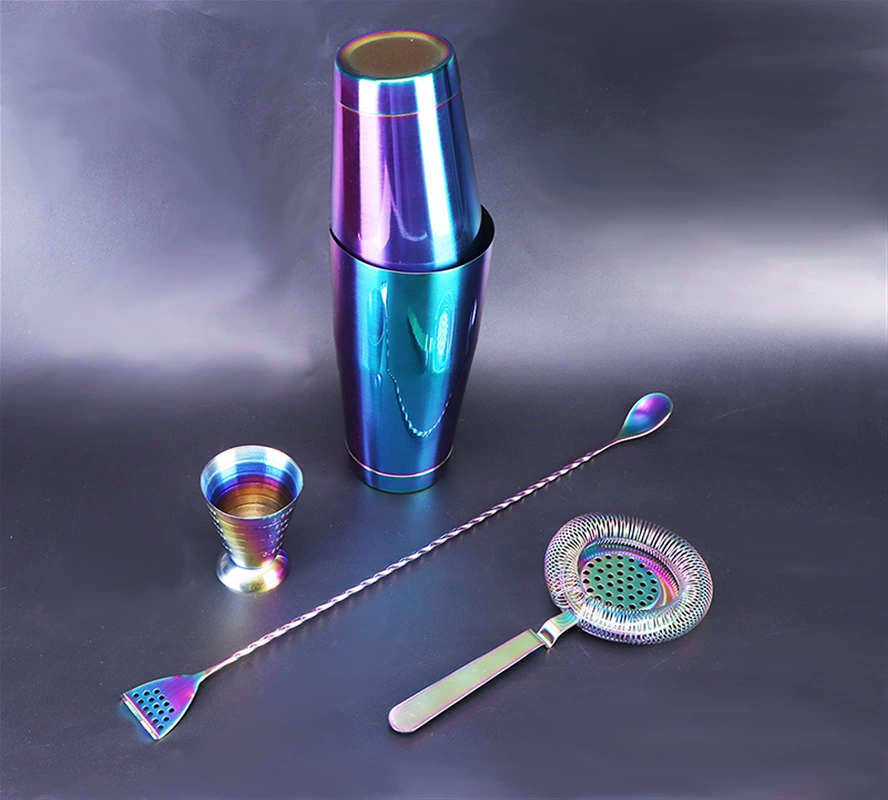 Liudan Shaker per Cocktail Cocktail Shaker Fare Set Set Colorful Cocktail Shaker Bar Set Ponderato Boston Shakers, Cocktail Strointer, Magic Jigger, Cucchiaio di miscelazione Agitatore per Cocktail