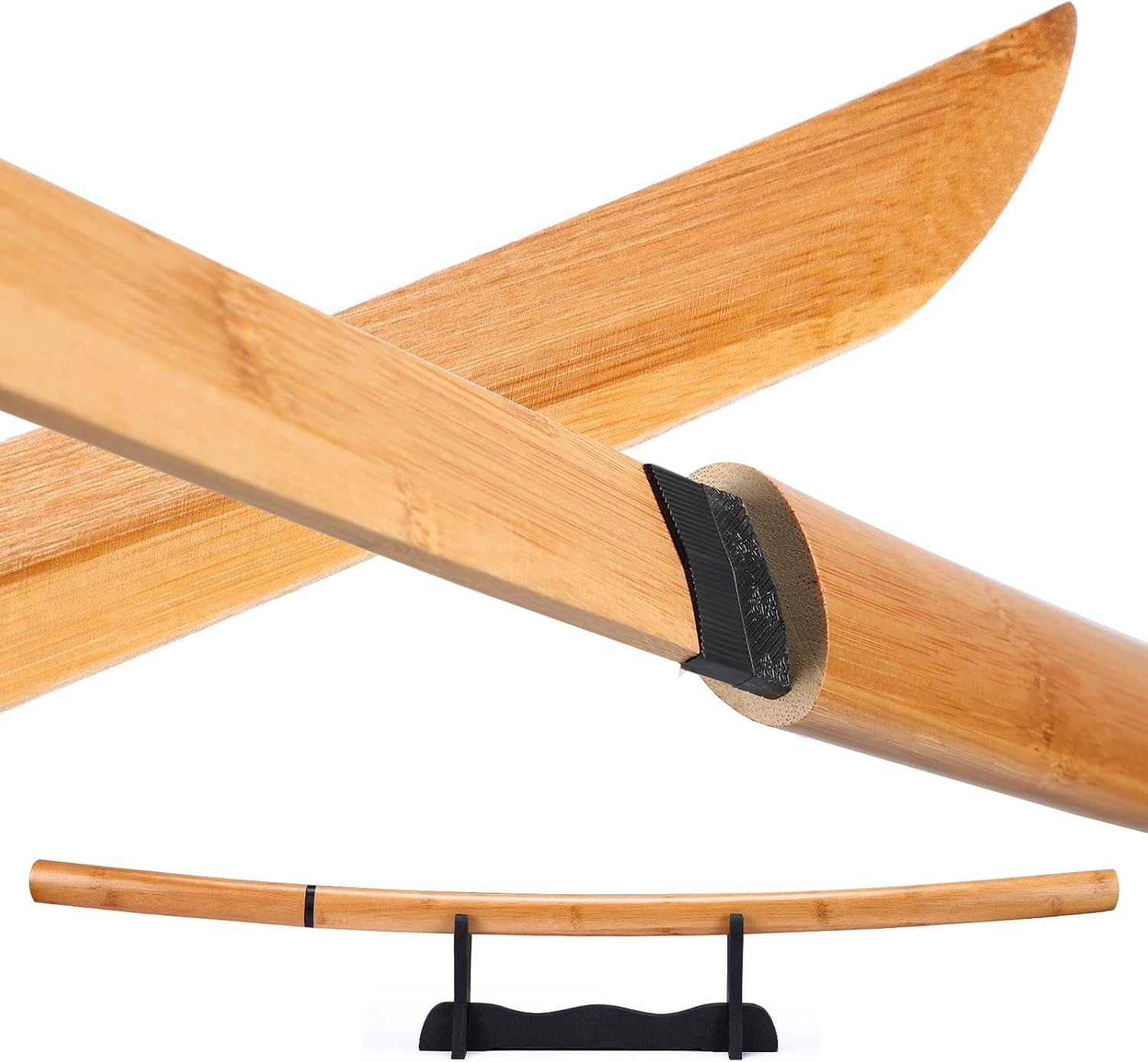 Swords Republic Handmade Bamboo Artwork Practice Swords with Wooden Stand, Cosplay Prop Sword About Full Size Original Textures for Anime, Suitable for Cosplay,Decoration,Collection,Stage and Gift