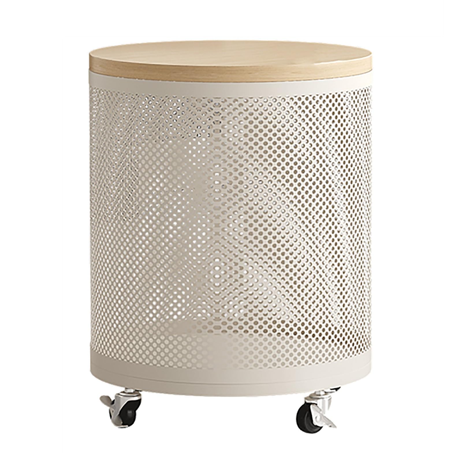 SXZenSpace Cylindrical End Table Slim Side Small with Wheels Snack Storage for Living Room Sofa Couch Bedroom(Bianco)
