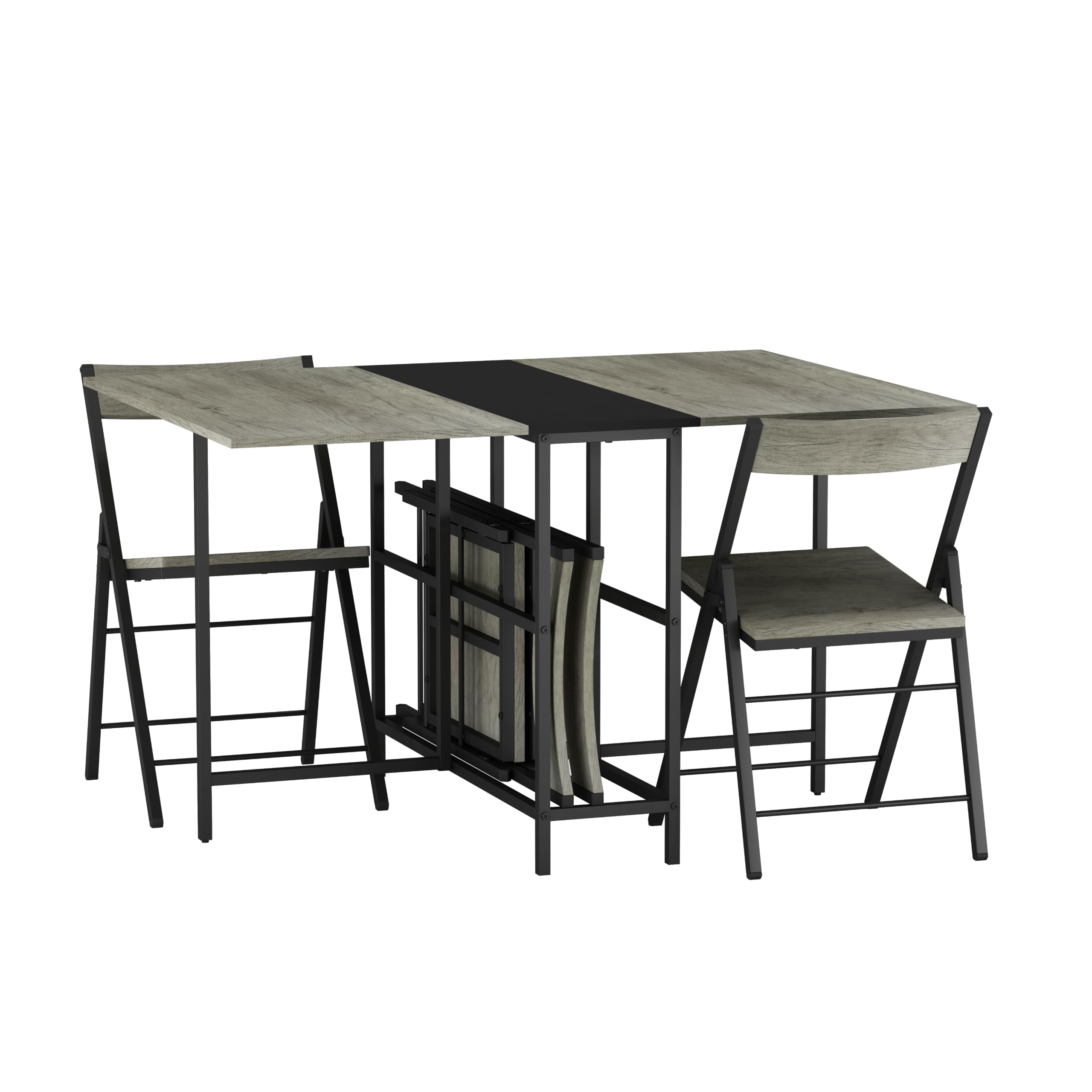 URBNLIVING 5 Piece Folding Dining Table & 4 Chairs Set, Greige Oak