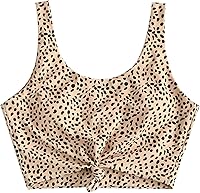 ZAFUL Women's Front Knot Padded Bikini Top - Scoop Neck Crop Tankini Swimsuit for Beach Pool