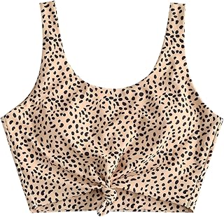 ZAFUL Women's Front Knot Padded Bikini Top - Scoop Neck Crop Tankini Swimsuit for Beach Pool
