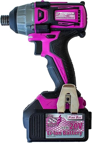 The Original Pink Box Destornillador de impacto inalámbrico de de pulgada sin escobillas de iones de litio de 20 voltios con batería de 4 Ah, rosa