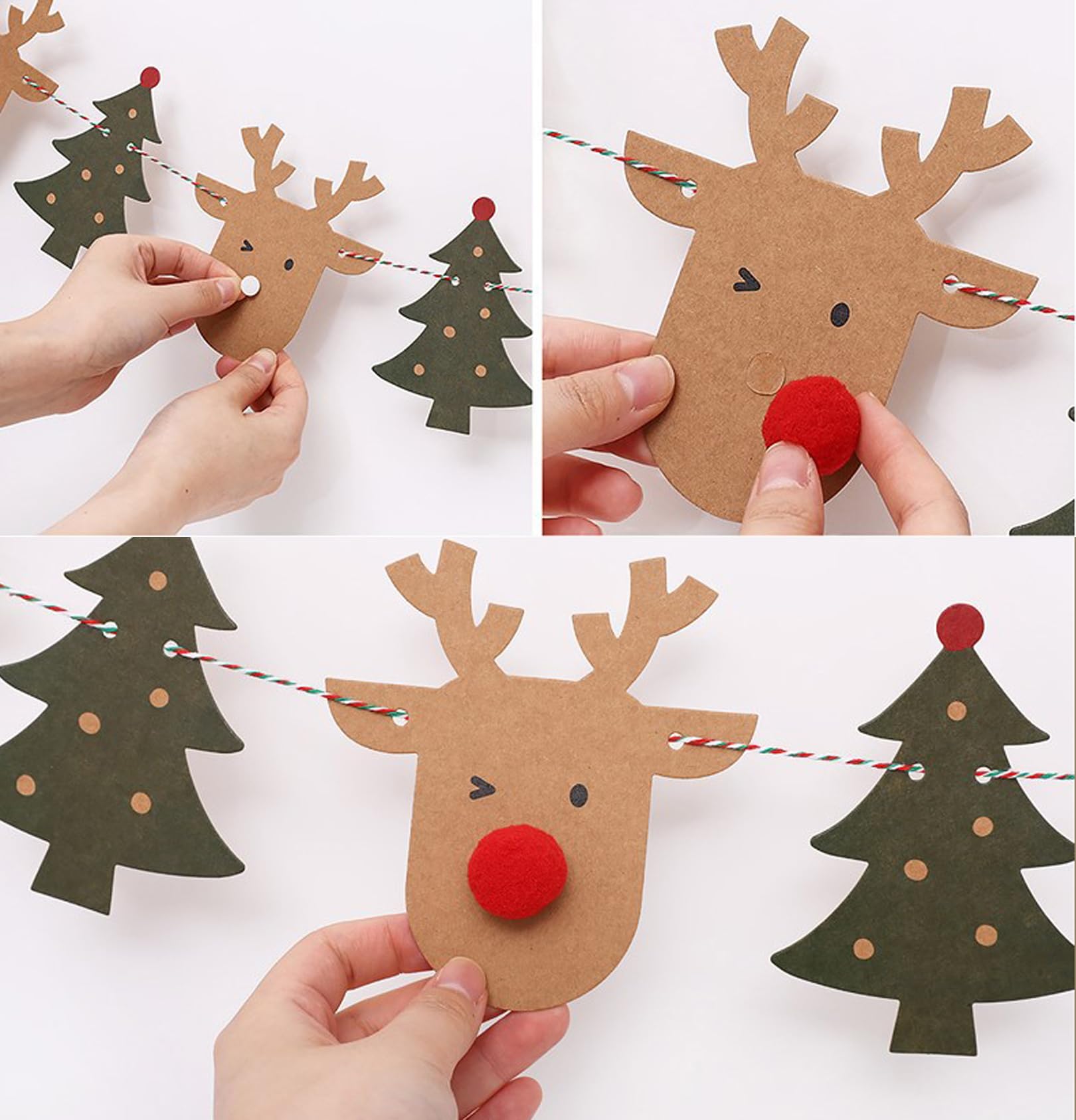 2pcs Christmas Reindeer Banners, Xmas Tree Elk String Flag for Indoors Outdoors Decorations, Green, ONE - Image 3