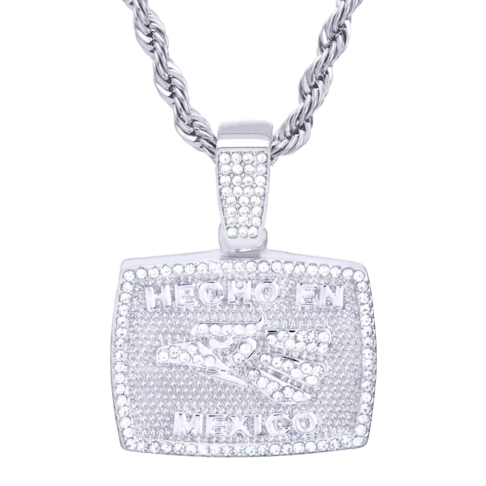 metaltree98 Men's Hip Hop CZ Silver Plated Hecho En Mexico Pendant 20" Chain Necklace HC 1916 S