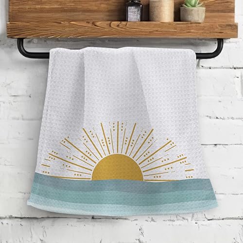 Miniatura 2 de Toallas de cocina abstractas de estilo bohemio, amanecer, sol, sol, olas del océano, altamente absorbentes, paños de cocina, toallas de cocina,
