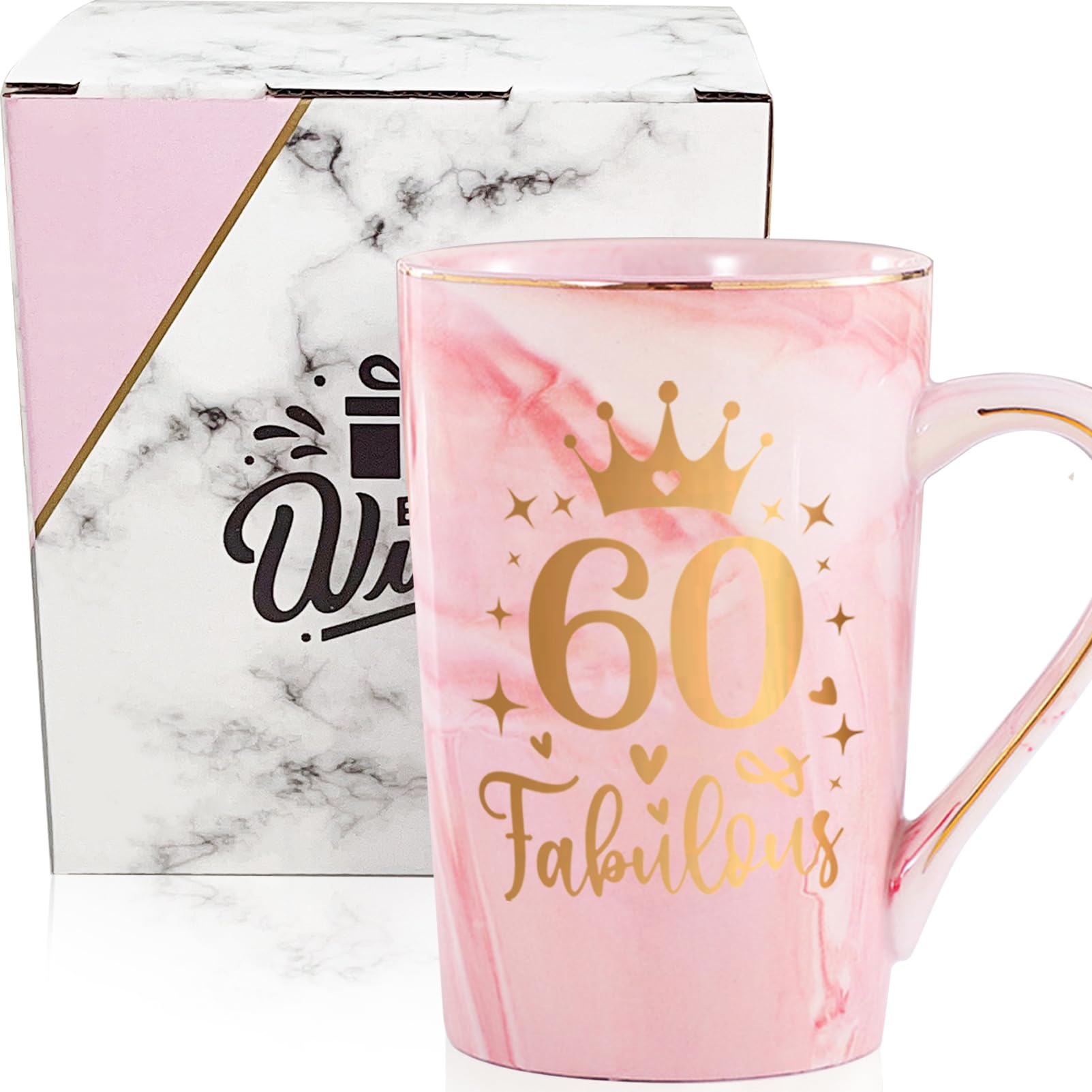 CINHOLL 60th Birthday Gifts Women 60 Years Old Fabulous Funny Sixty Birthday Coffee Mugs Cup Ideas for Mom Sister Female Coworker Friend, 14Oz Pink