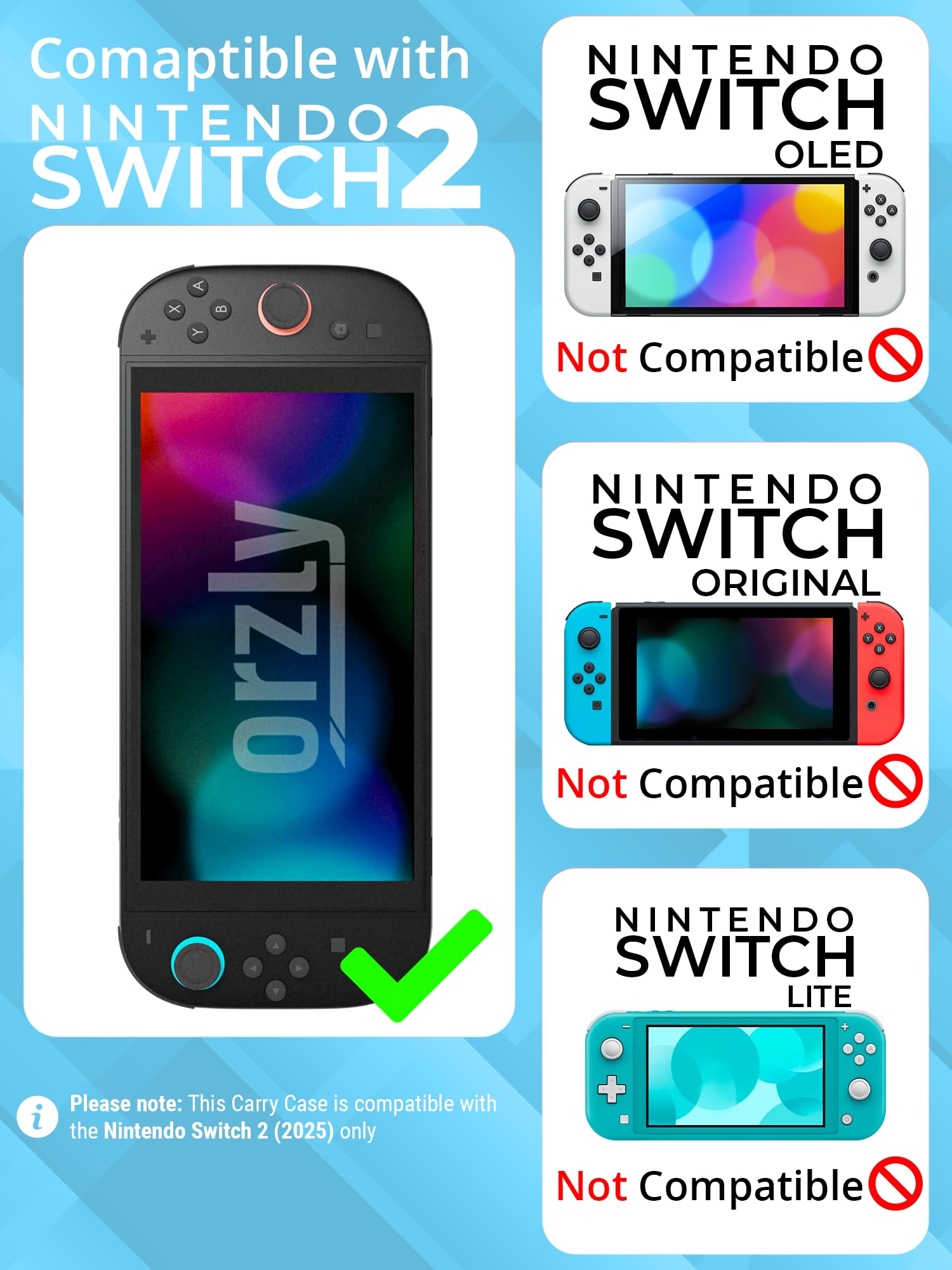 Orzly Custodia per Nintendo Switch 2, custodia protettiva da viaggio con pad per lo schermo, schede di gioco e slot MicroSD con tasche per gli accessori della console