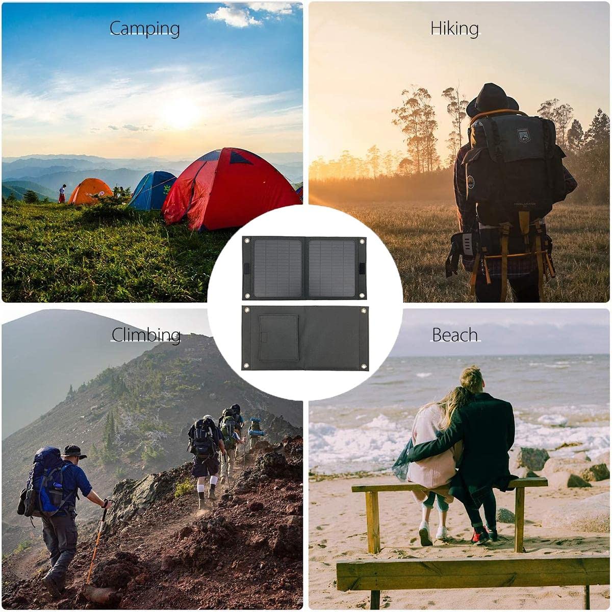 Chargeur Solaire, Chargeur Solaire Portable 20W avec Port USB Panneau Solaire Pliable Camping Randonnée Voyage Compact Chargeur de Téléphone à Énergie Solaire pour Tablette Ordinateur Portable Télép