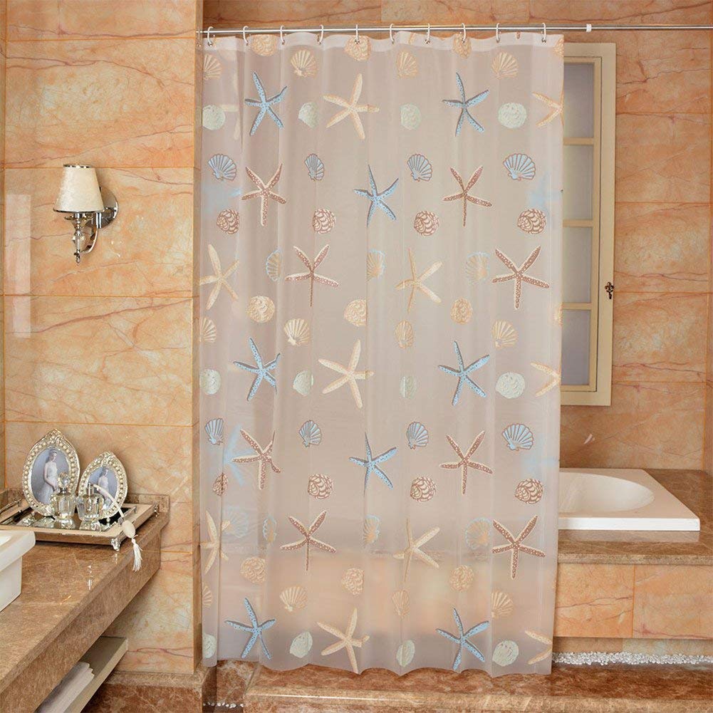 Waterproof Shower Curtain, Modern Shower Curtain Starfish Partition Fresh Seaside Style Waterproof Mildew PEVA Curtain For Bathroom Shower Room, Home Decoration Bathroom Accessaries 180X180cm