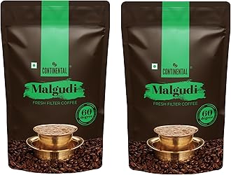 Continental Malgudi Filter Coffee 500gm Pouch (PACK OF 2) | (53% Coffee - 47% Chicory) | Traditional South Indian Filter Coffee Powder | Freshly Roasted Ground Coffee | 500gm*2-1KG