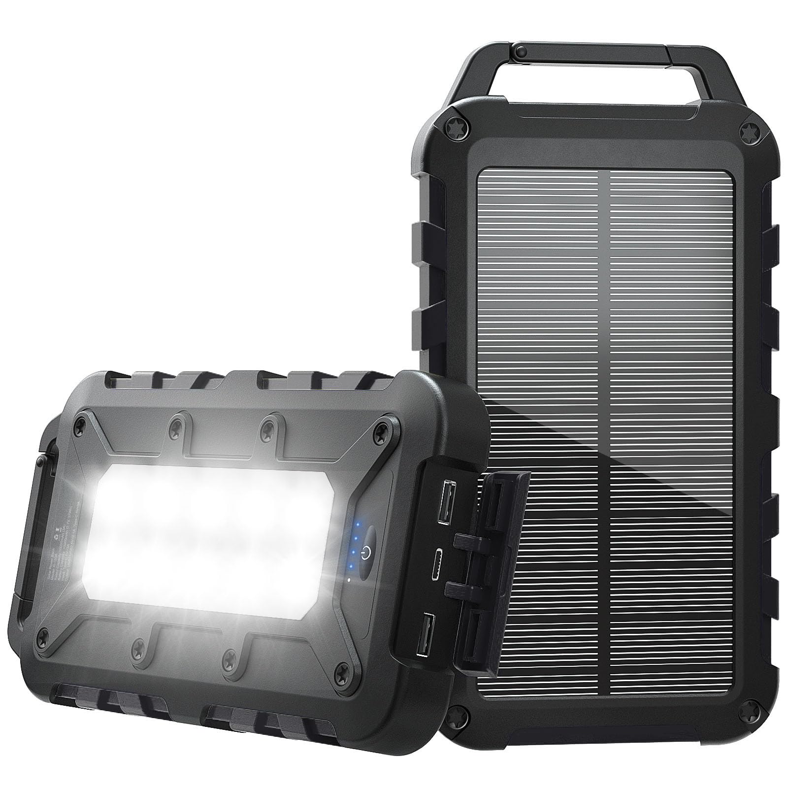 Solar Powerbank 10000mAh PD 22.5W Tragbares Solar Ladegerät USB C Outdoor Wasserdicht Externer Akku mit LED-Licht und 3 Ausgängen für Tablets Smartphones Outdoor Camping Schwarz