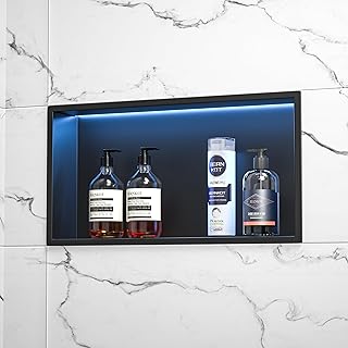 Wandnische Dusche Edelstahl mit RGB LED, Wandnische Bad Nische Duschnische Befliesbar mit Fernsteuerung 60cm×30cm, Schwarz