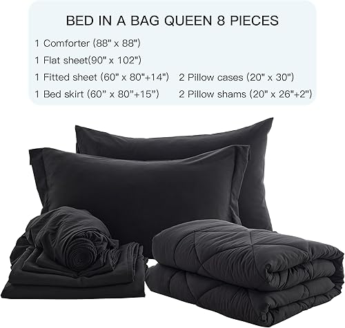 Miniatura 7 de NexHome Juego de edredón Queen - Juego de ropa de cama de 8 piezas para todas las estaciones con edredón, sábana encimera, sábana bajera, falda de