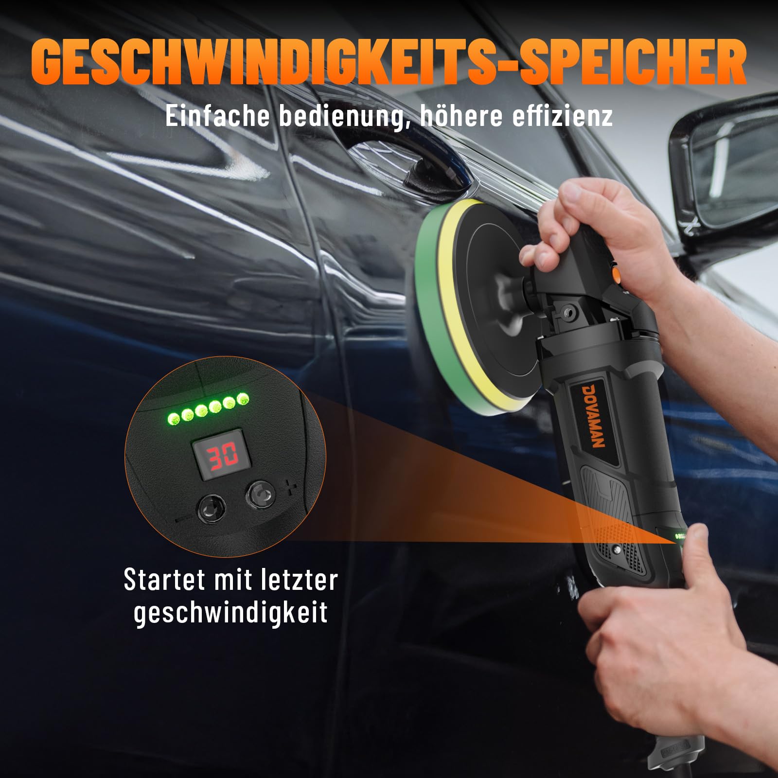 PLS03A Auto Poliermaschine 1500W, Rotationspolierer 180/150 mm, 6 Variable Geschwindigkeiten (600–3000 U/min), Abnehmbarer Griff, Polier Set für Lackaufbereitung, Polieren & Wachsen