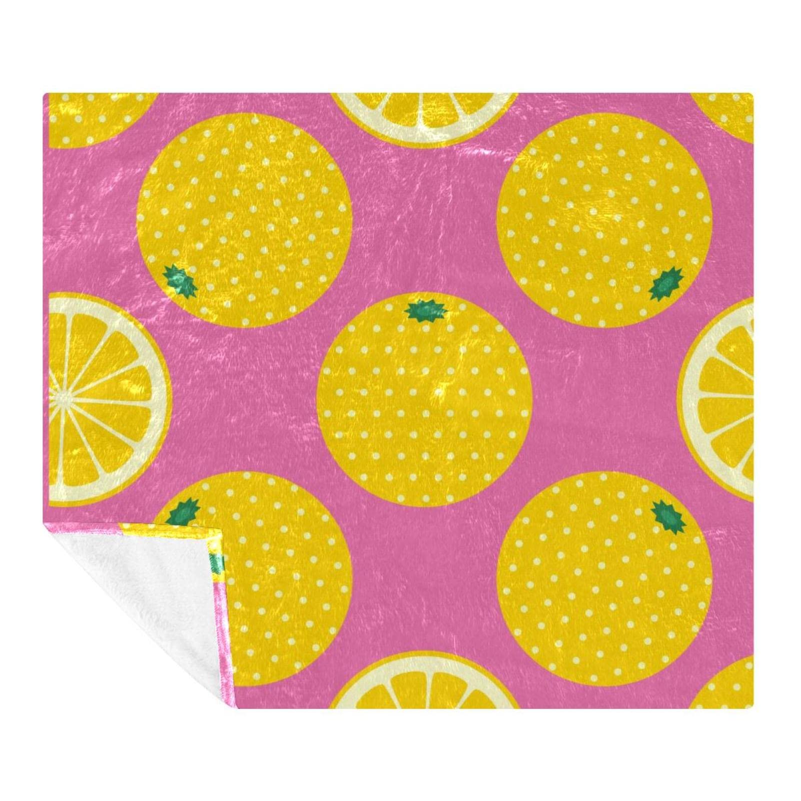 Coperta in pile, super morbida, lussuosa, motivo pop art con agrumi, colore: giallo