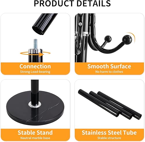 Miniatura 3 de ZOZOE Perchero de metal independiente, perchero moderno con base de mármol natural, diseño giratorio de 360 con 14 ganchos, perchero para colgar