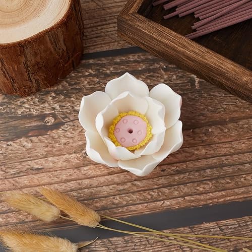 Miniatura 3 de GORGECRAFT Soporte para incienso de loto blanco, quemadores de incienso de porcelana, hechos a mano, casa de té, suministros budistas zen, soporte