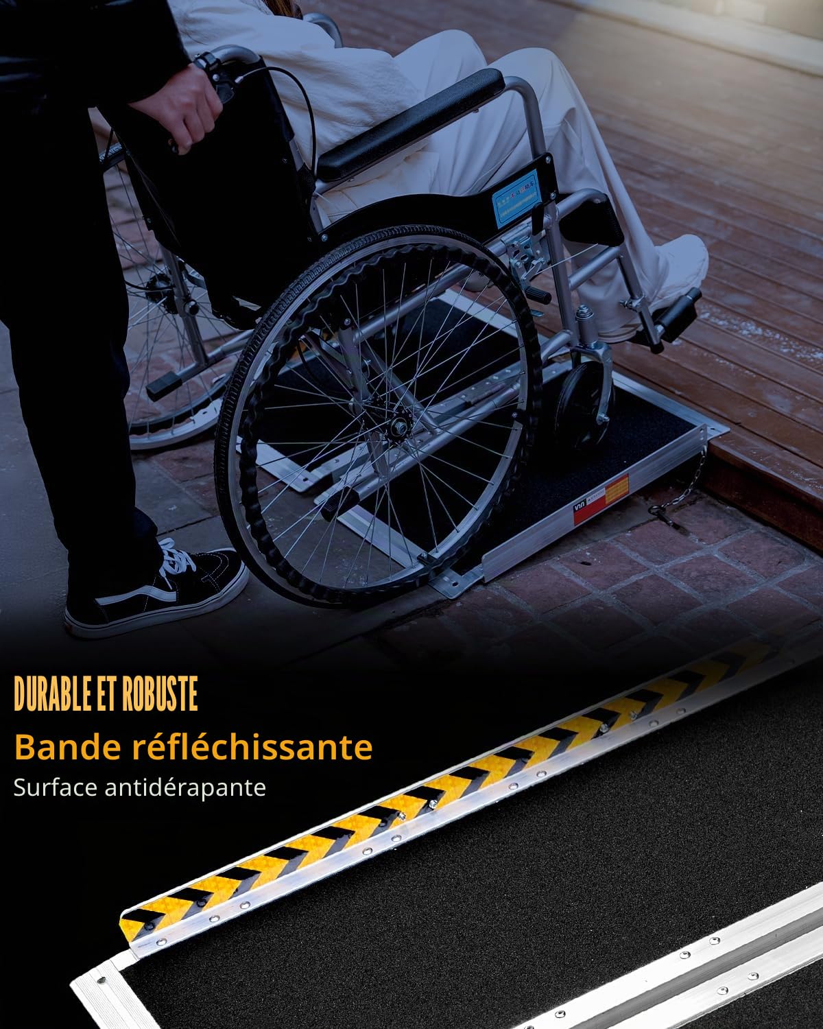 Rampe pour Fauteuil Roulant 61CM, Capacité 363KG, Rampe Pliante Antidérapante en Aluminium avec Surface en Carborundum pour Marches, Seuils, Trottoirs, Escaliers et Voitures