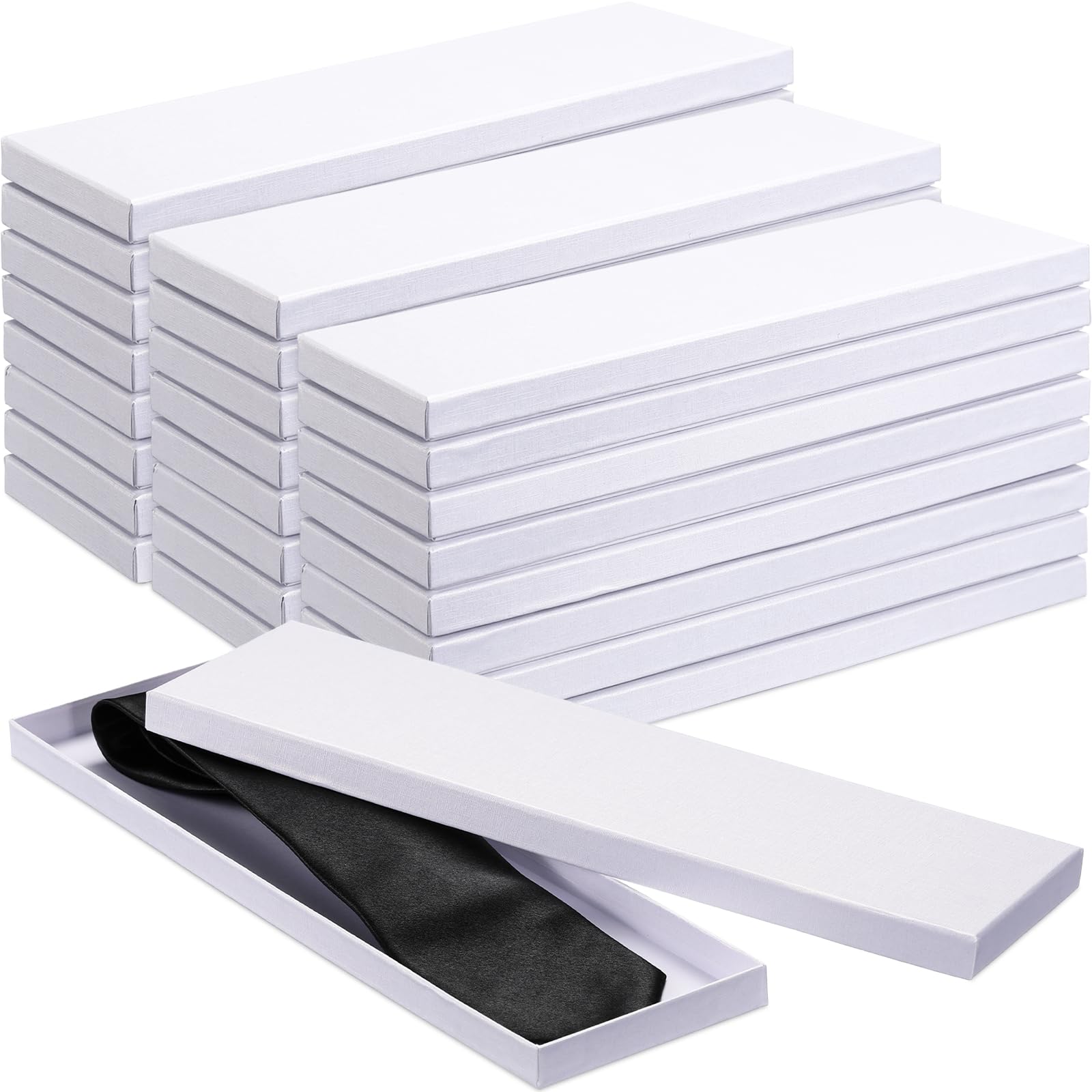 Shinylin 24 Pcs Gift Wrap Tie Boxes Men Women Sock Scarves Gifts Boxes with Lids 14 x 4.3 x 0.75'' Bulk Cardboard Paper Gift Box for Father Birthday Wedding Engagement (White)