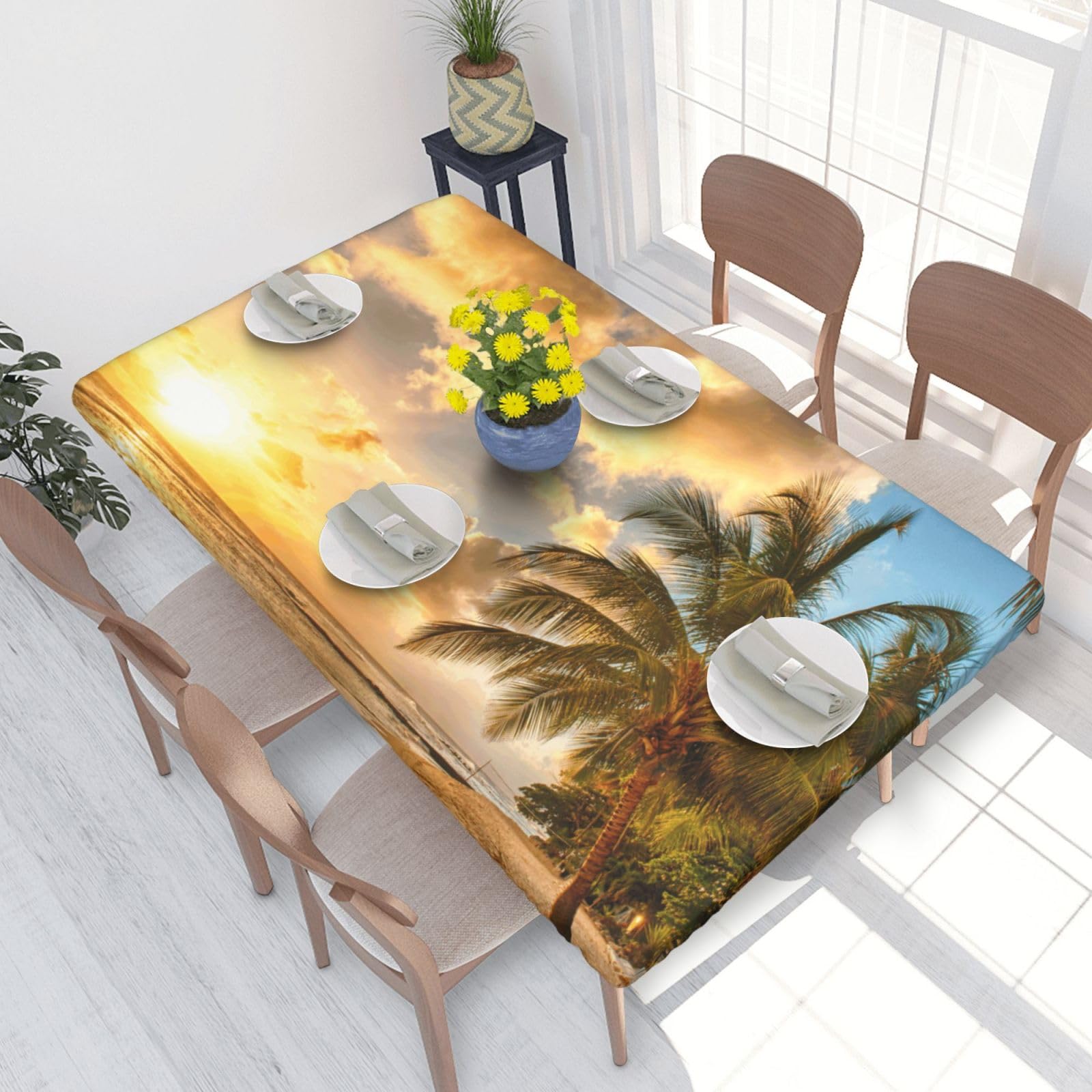 BNVSADC Sunset Hawaiian Palm Tree Printed 4FT Tablecloth 122x76 CM Polyester Kitchen Water Resistant Table Cloth Dining Table Decoration Table Covers