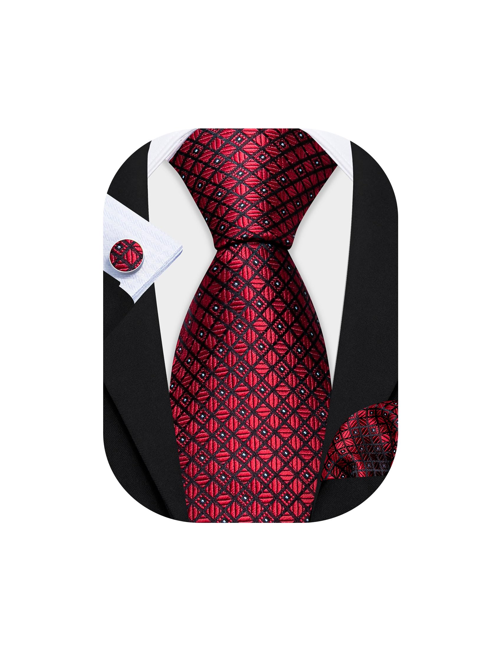 Barry.Wang Mens Tie Set Plaid Check Stripe Neckties Pocket Square Cufflinks | Woven Classic,Formal/Casual Men's Necktie,Luxury,Business,Wedding,Party,Prom,Graduation