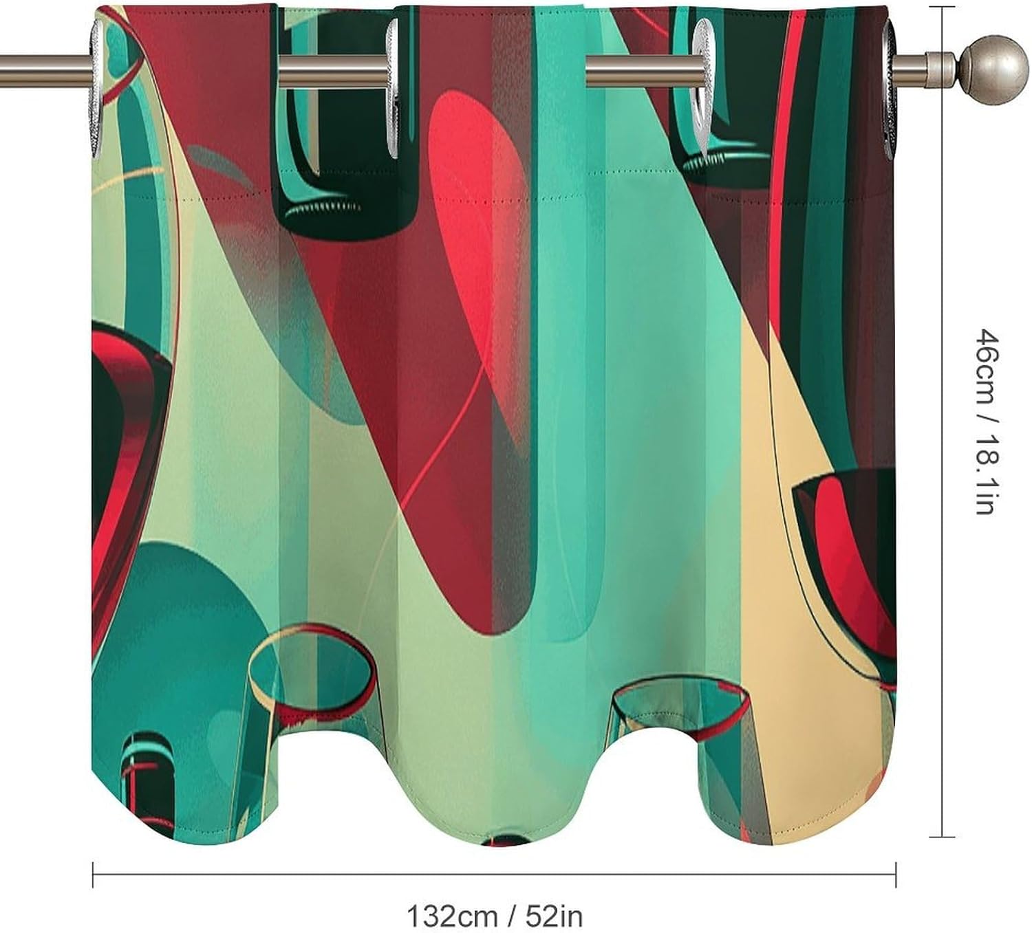 Bottles and Glasses Valance for Windows, 2 Pack Kitchen Curtains Modern Home Decor, Soft Blackout Window Curtains for Living Room & Bedroom, 18 X 52 Inch