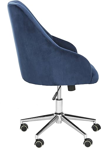Miniatura 6 de Safavieh Home Evelynn Silla de oficina giratoria copetuda de terciopelo azul marino y patas cromadas Azul