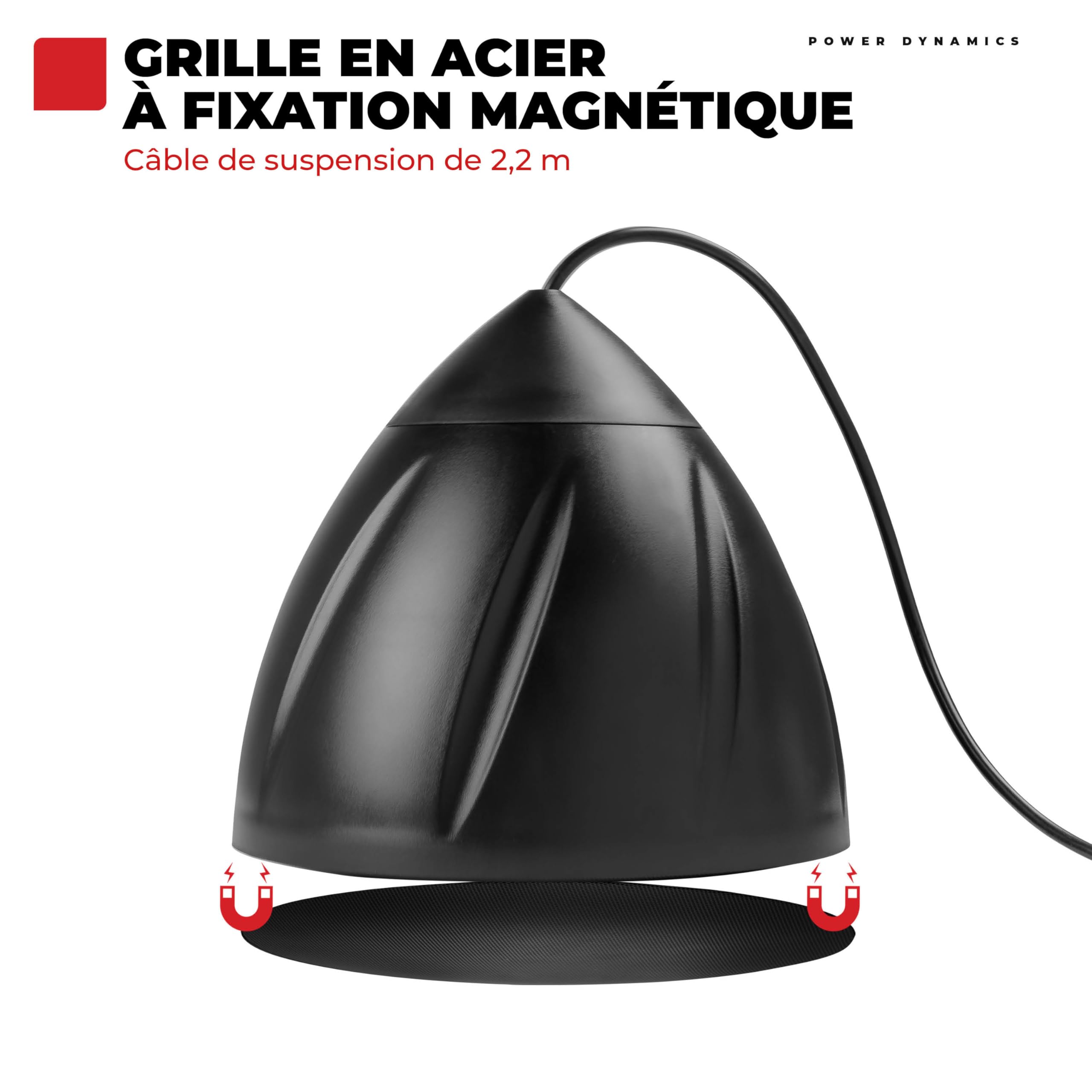 PDS50B Enceinte à Suspendre 2 Voies 6,5 Pouces, Noir, Compatible 8 Ohms et 100V, Sélecteur de Puissance, Installation avec Câble Suspension, Idéal pour Bureaux, Magasins et Espaces Publics